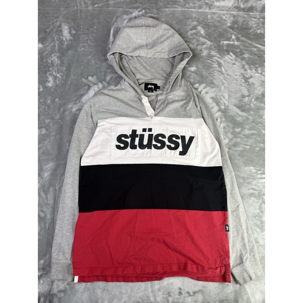 Stussy Sweatshirt Size Medium L Streetwear Rugby Shirt Colorblock Hoodie Logo